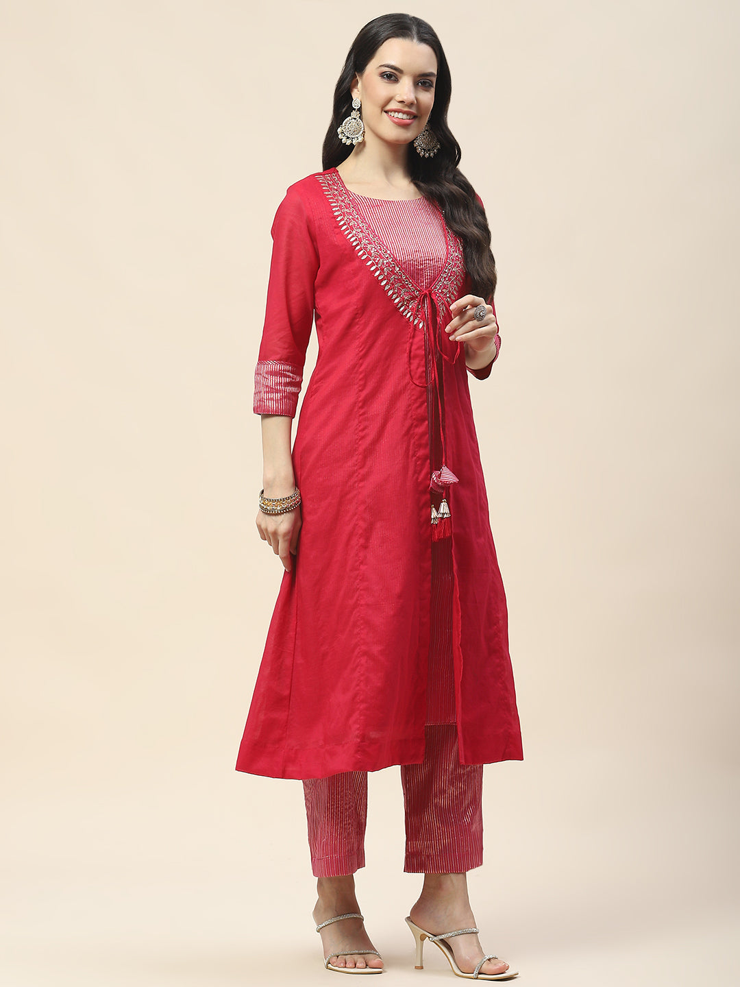 Plain Chanderi Kurta With Pants