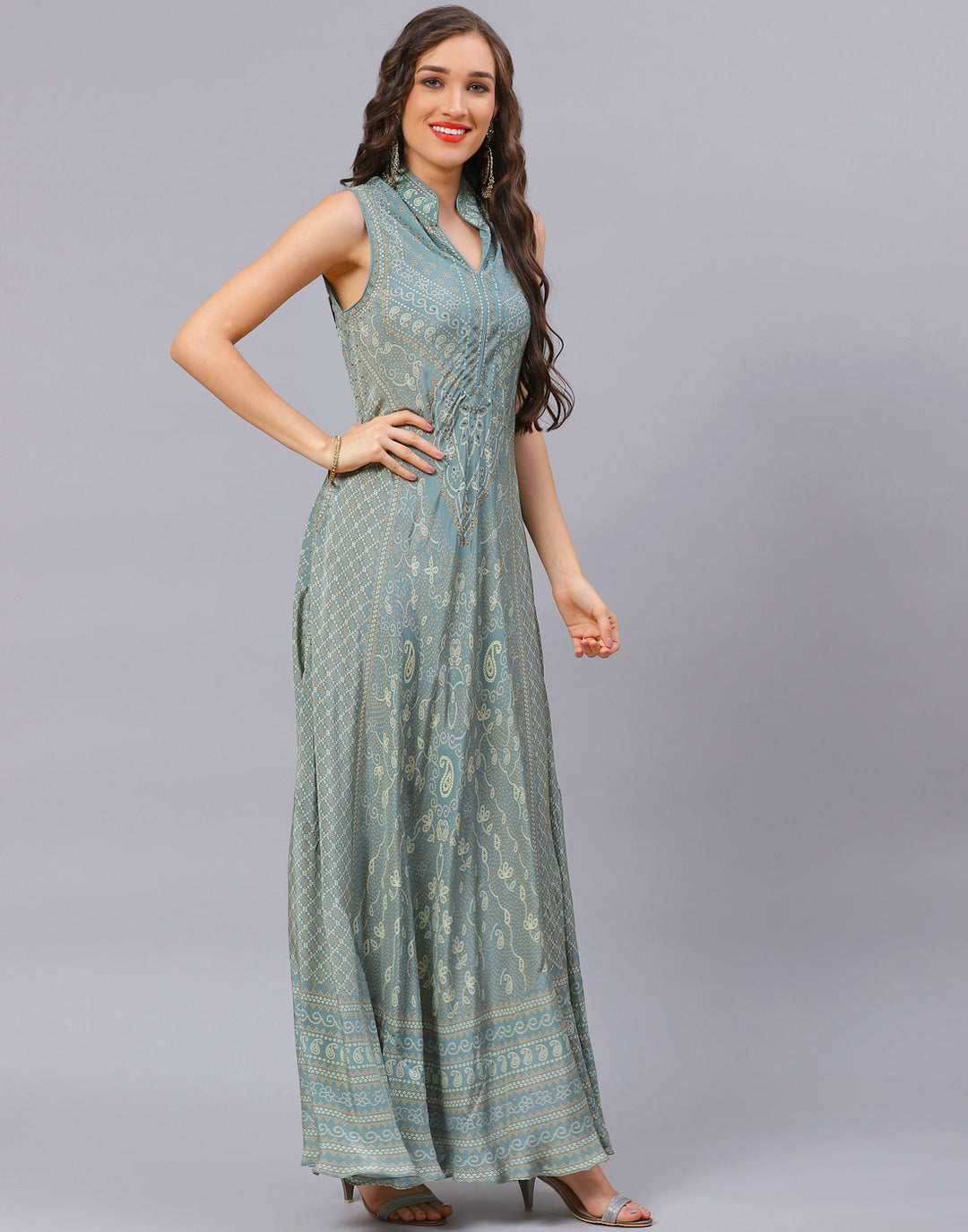 Aqua Crepe Digital Printed Dress