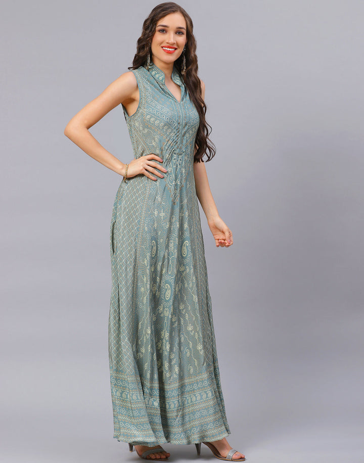 Aqua Crepe Digital Printed Dress