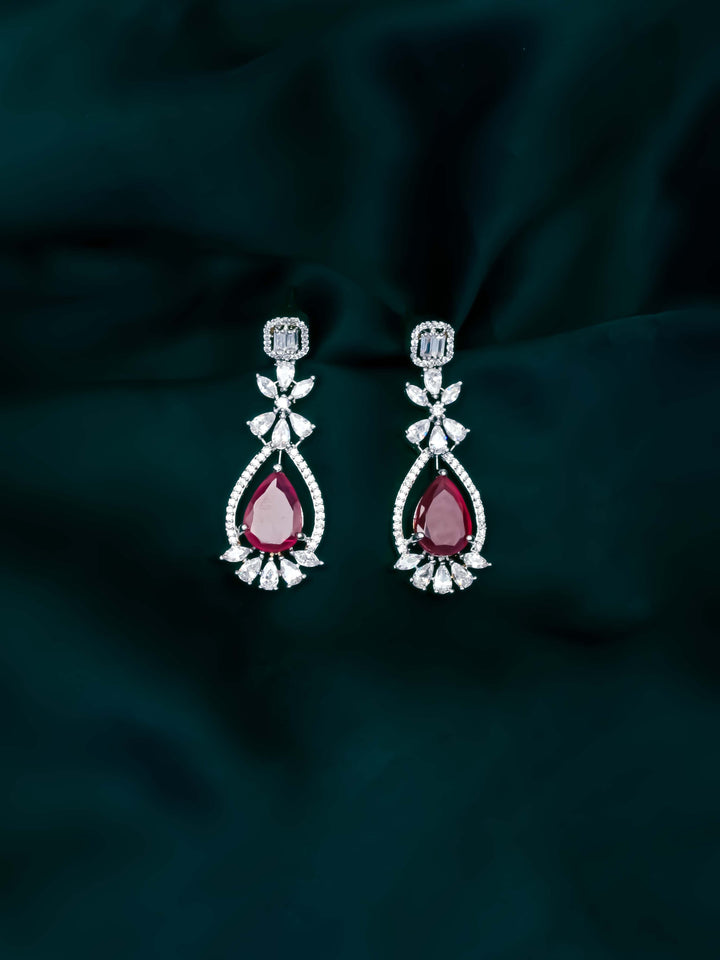 Silver &amp; Maroon AD Drop Earrings