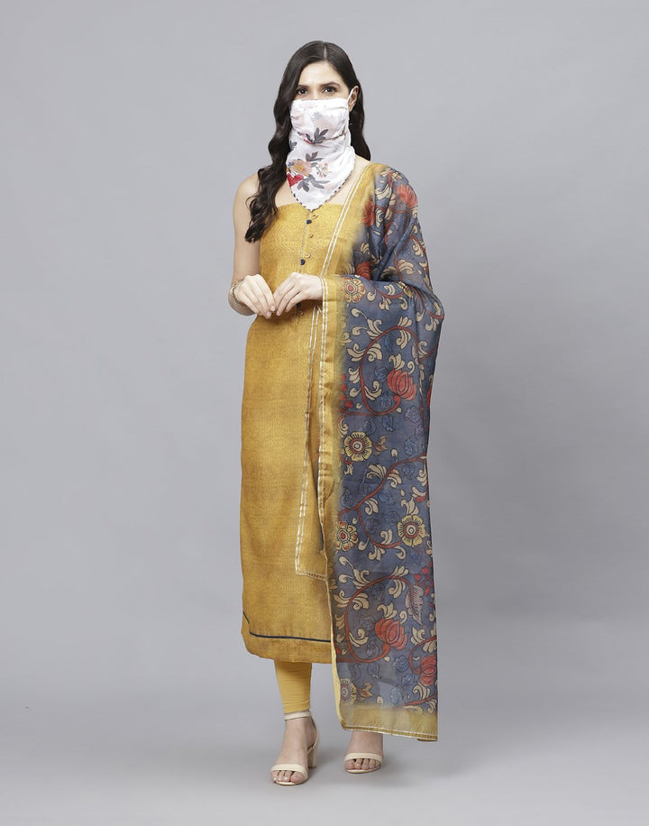 Embroidered Chanderi Suit Piece With Printed Chanderi Dupatta And Scarf