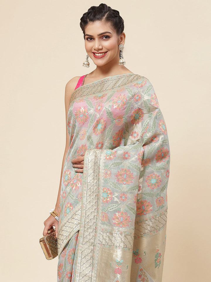 Floral Jaal Woven Organza Saree