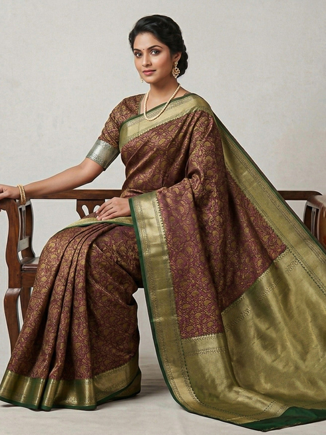 Wine Woven Design Satan Resham Banarasi Saree