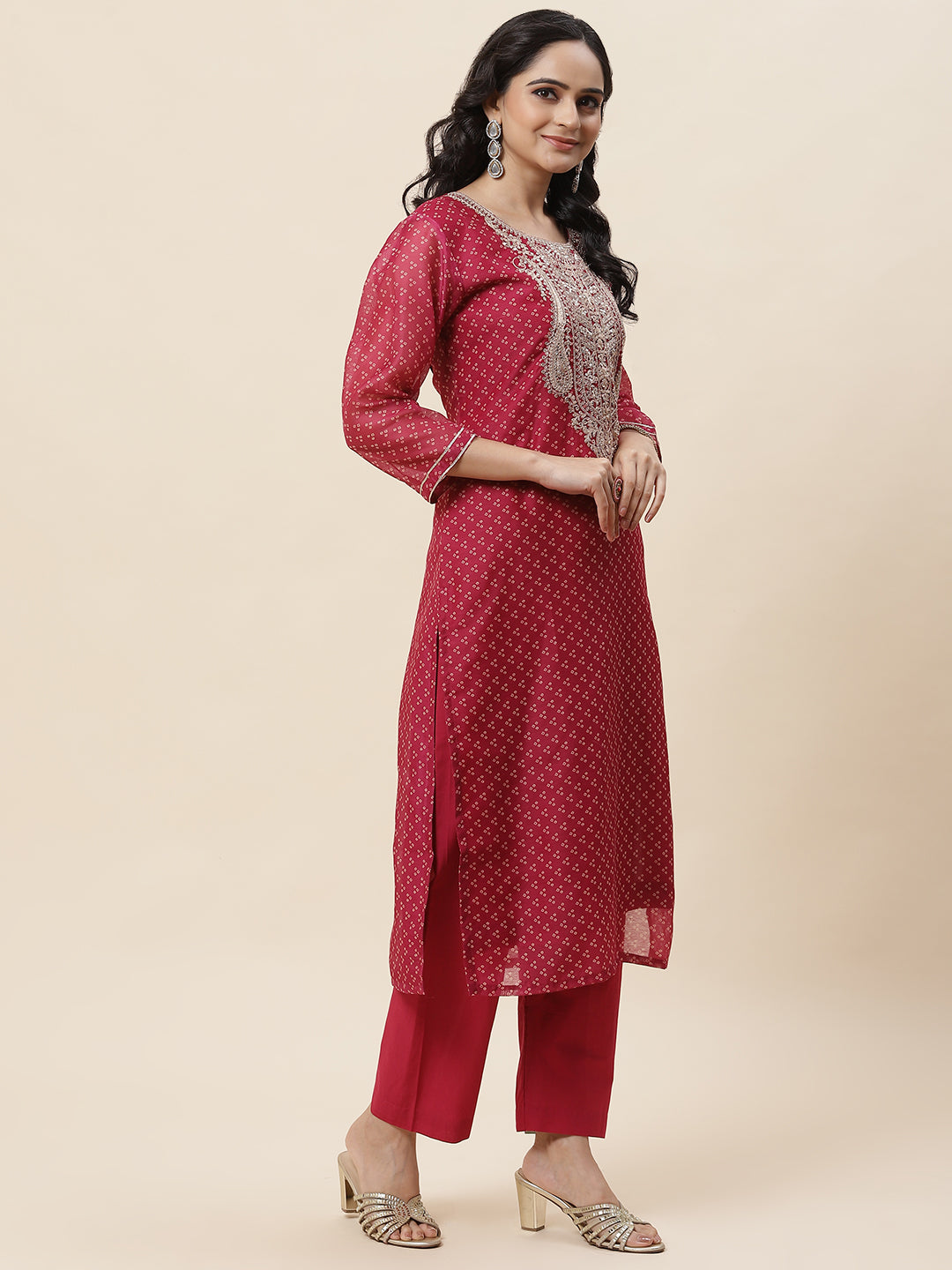 Bandhani Printed Chanderi Kurta With Pants &amp; Dupatta