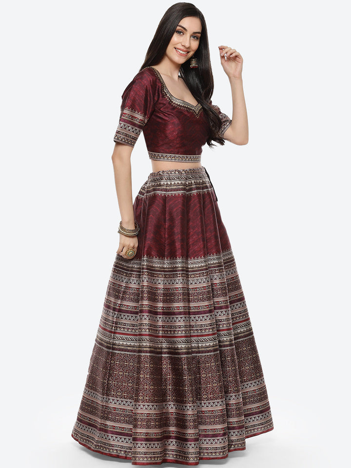 Digital Traditional Printed Tussar Lehenga With Choli And Printed Georgette Dupatta