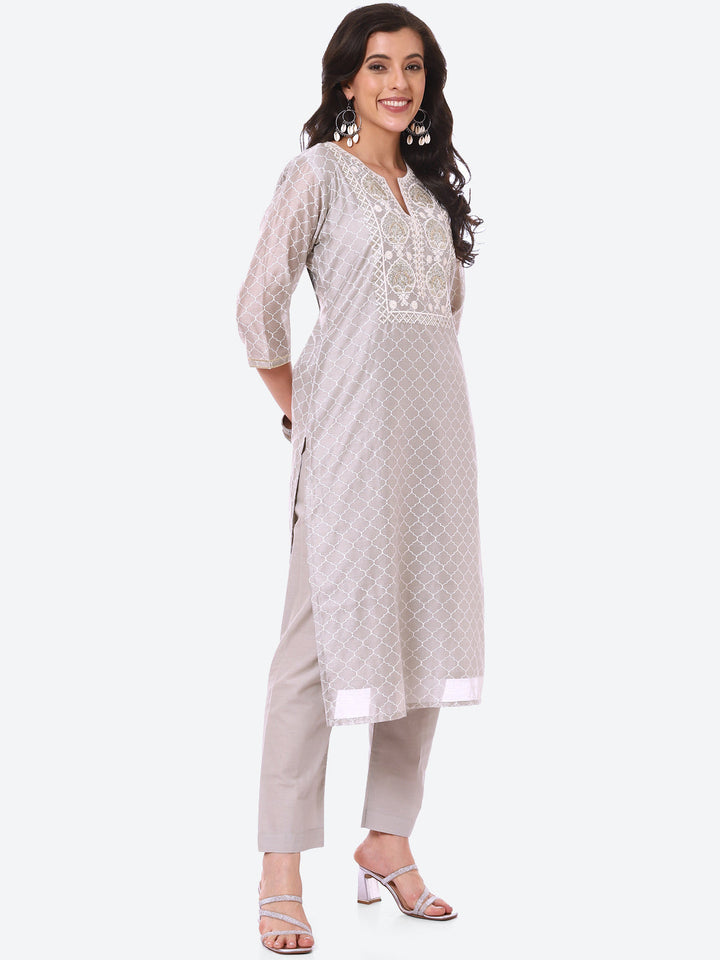 Sequence Work Printed Chanderi Kurta With Pant