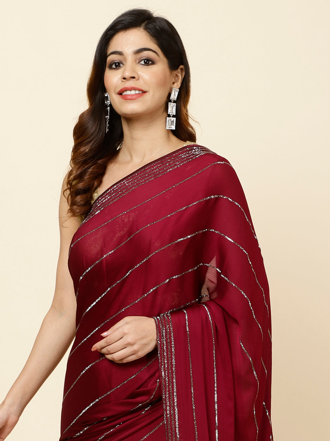 Stone Embroidered Chiffon Saree