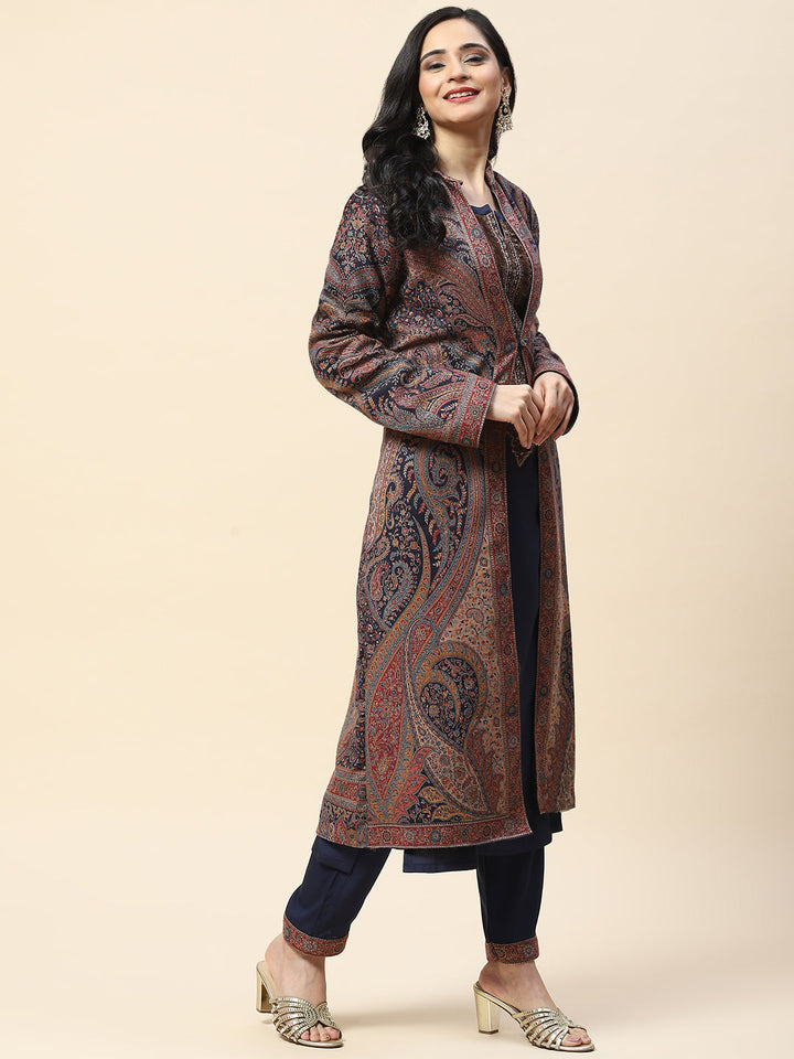 Resham Jaal Woven Pashmina Kurta With Pants &amp; Jacket