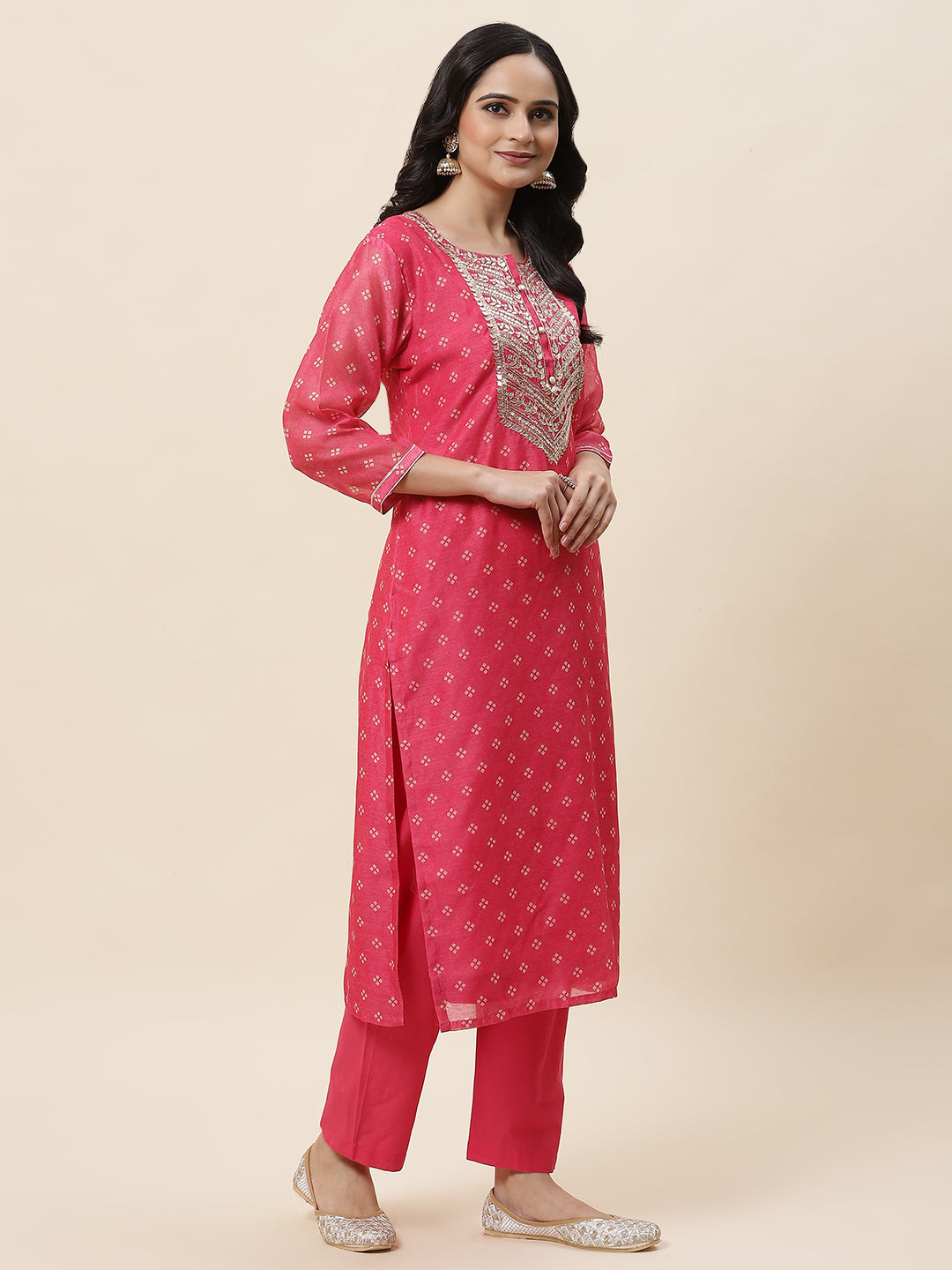 Bandhani Printed Chanderi Kurta With Pants &amp; Dupatta