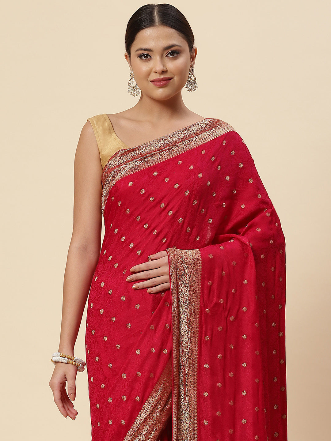 Zari Booti Crepe Plain Saree
