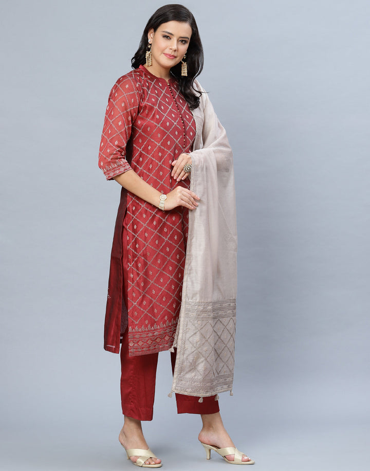 Elegant Cotton Chanderi Pant Kameez Stitched Suit