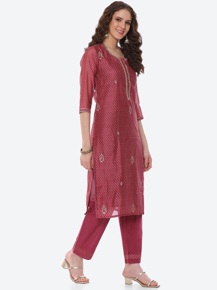 Gota Work Chanderi Kurta With Pant &amp; Dupatta