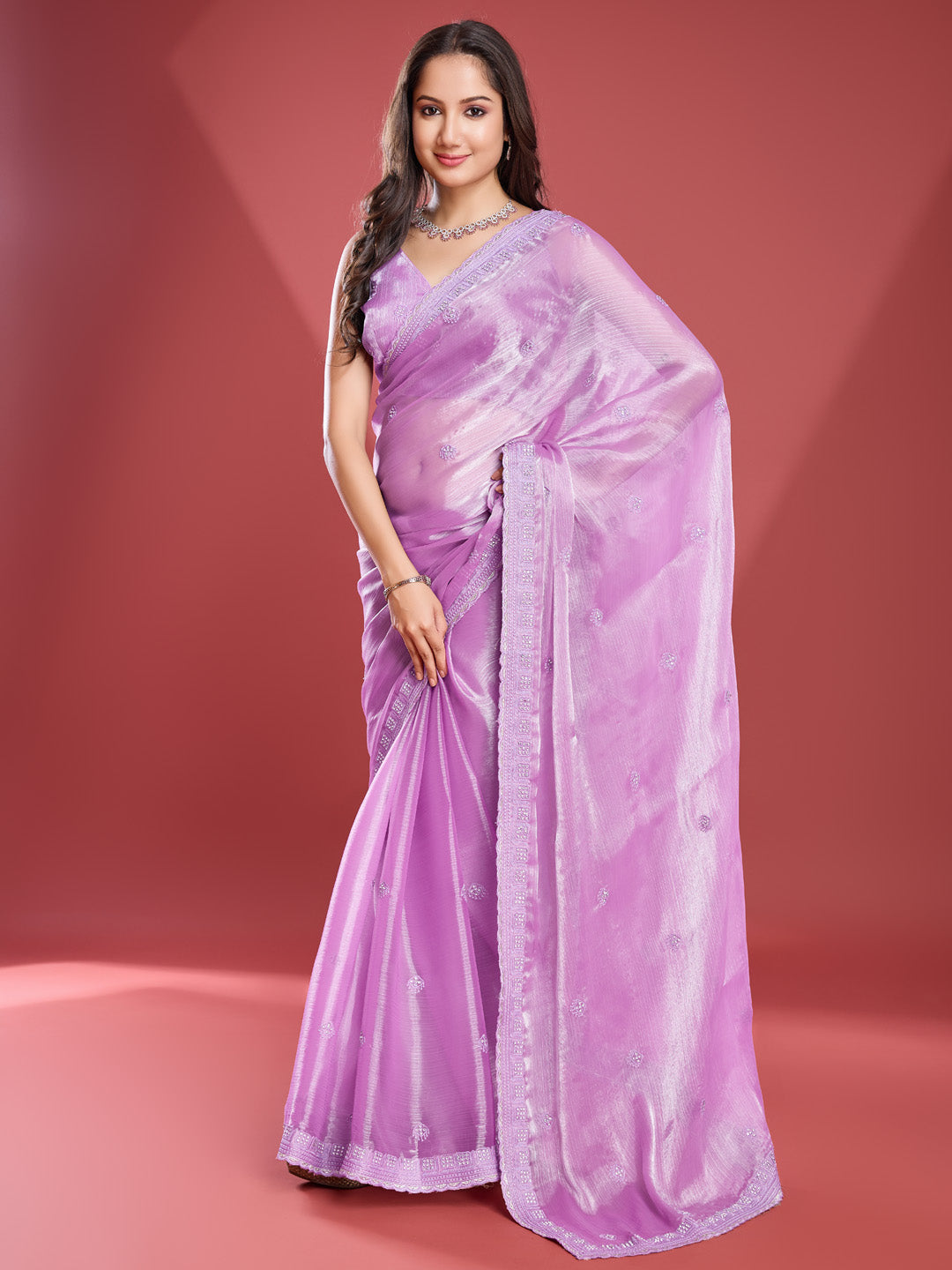 Stone Embroidery Organza Saree