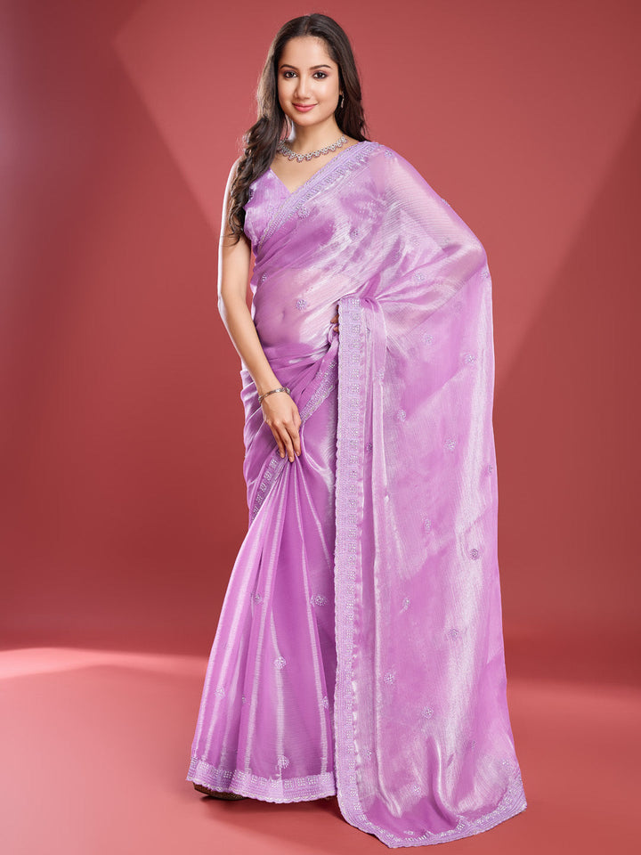 Stone Embroidery Organza Saree