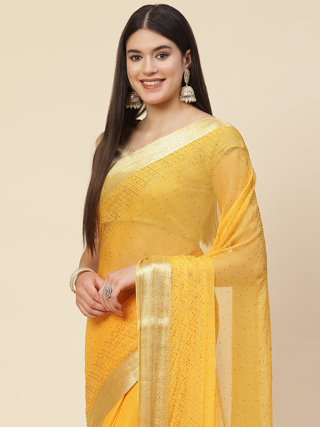 Stone Work Georgette Plain Saree