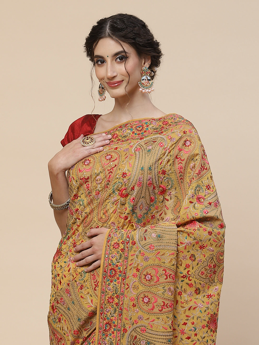 Resham Jaal Crepe Embroidered Saree