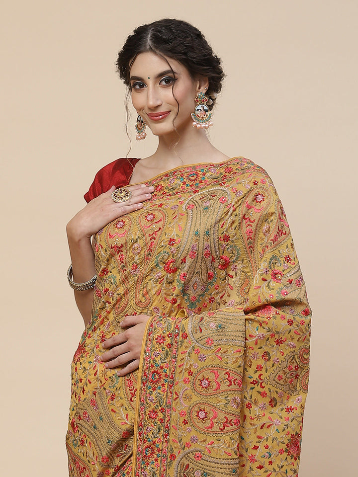Resham Jaal Crepe Embroidered Saree