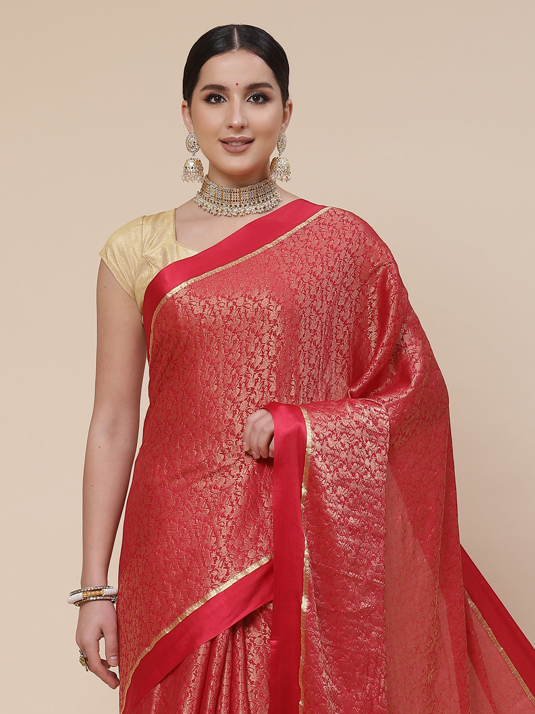 Light Brocade Georgette Plain Saree