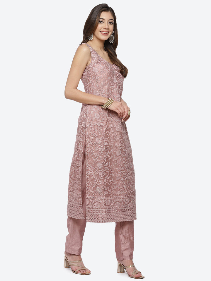 Embroidered Net Stitched Salwar Kameez With Net Dupatta