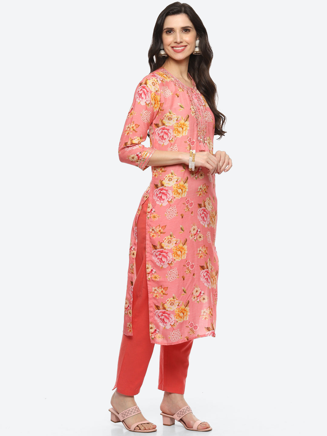 Sequin Work Yoke Printed Muslin Kurta