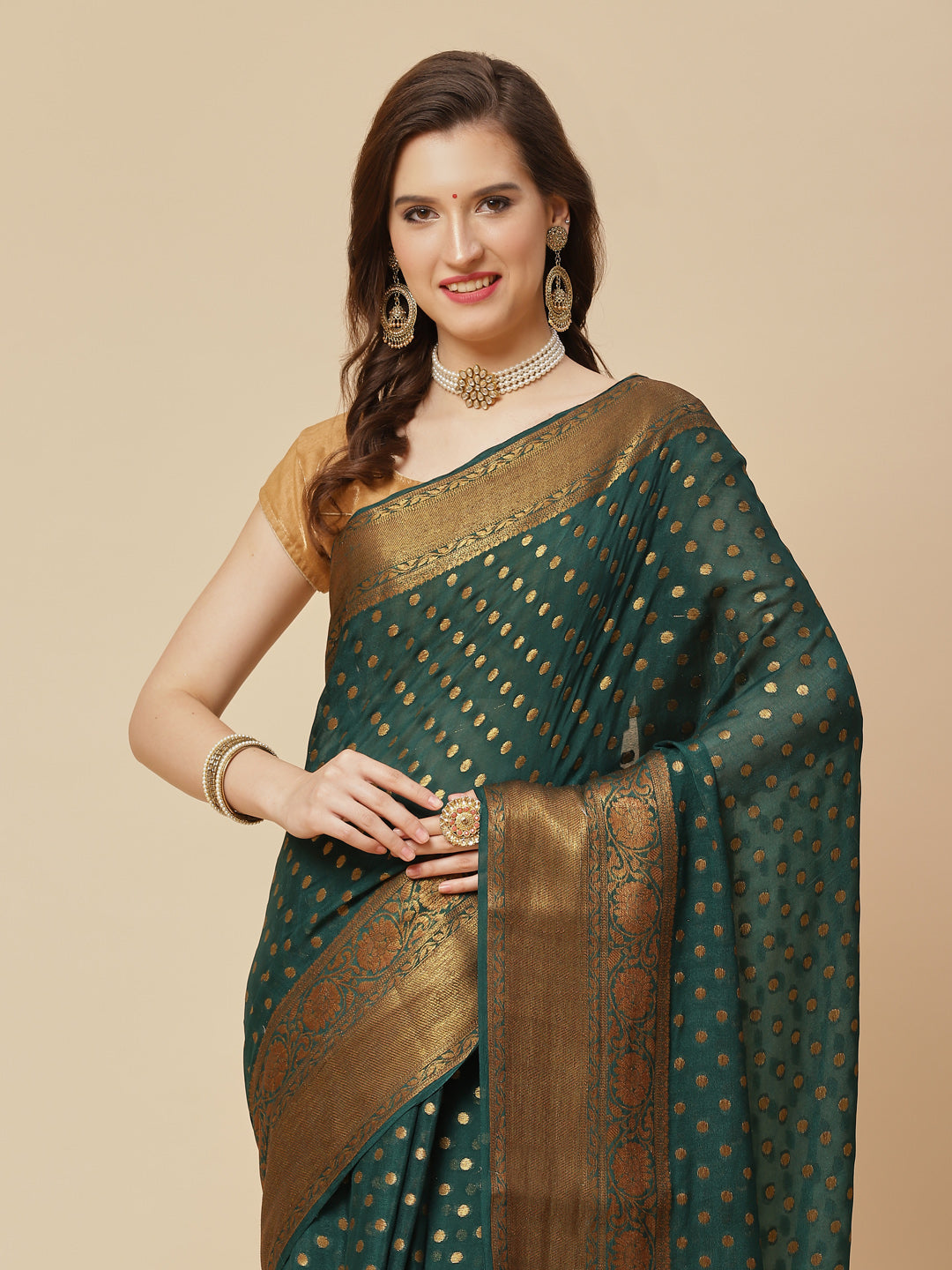 Antique Booti Chiffon Plain Saree