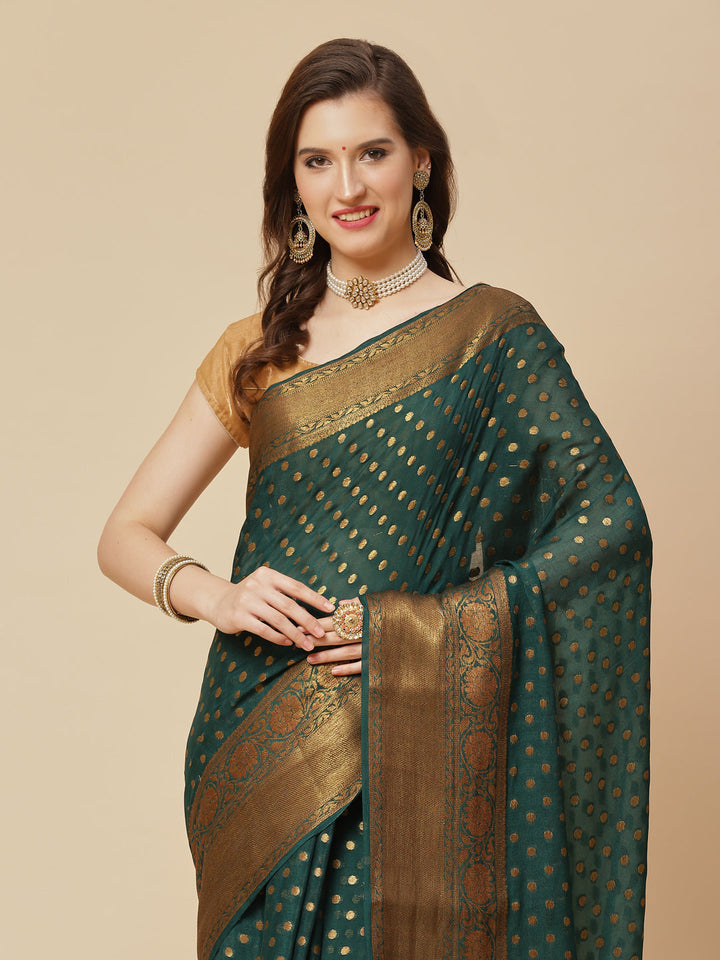 Antique Booti Chiffon Plain Saree