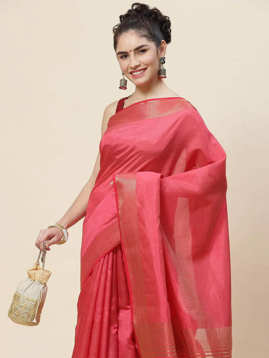 Zari Border Booti Handloom Woven Saree