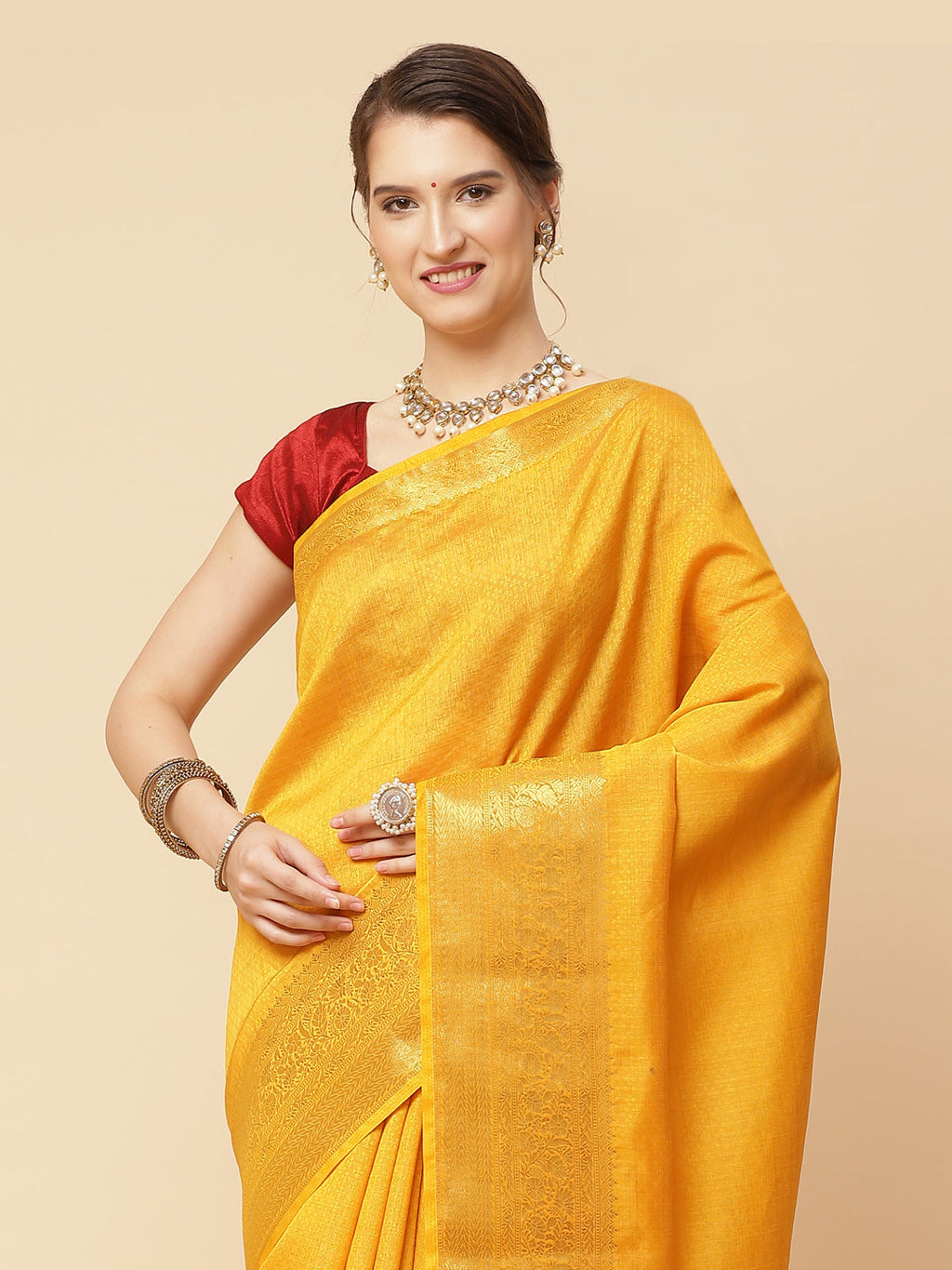 Plain Zari Border Art Handloom Woven Saree