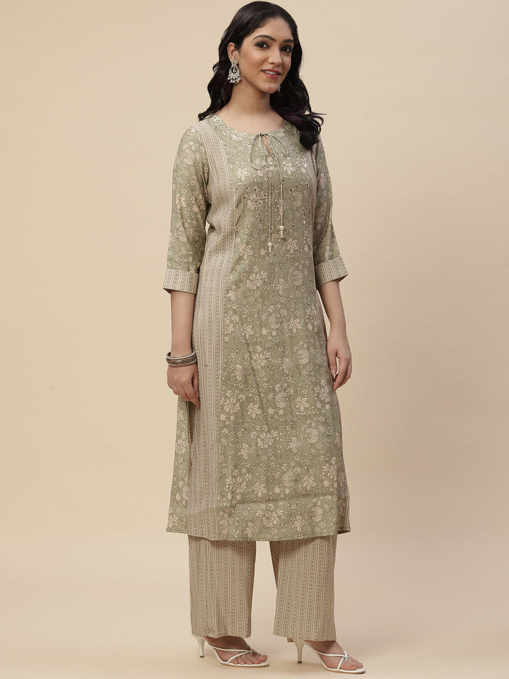 Printed Crepe Kurta With Palazzo