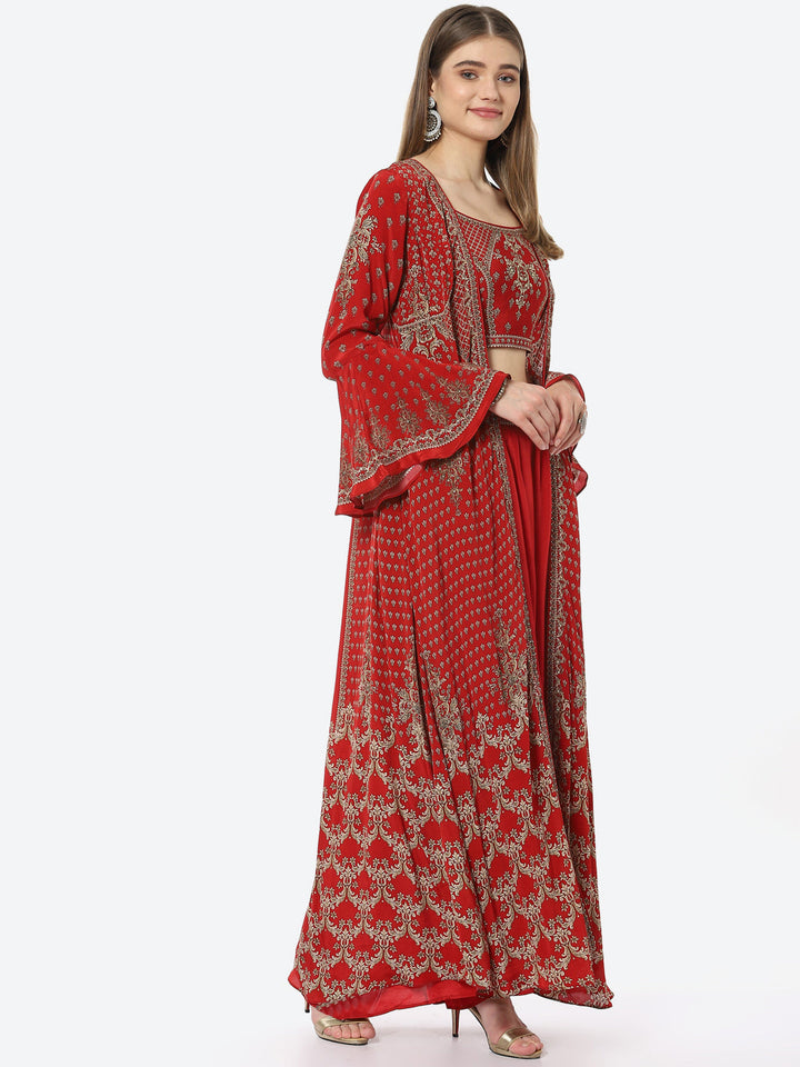 Digital Printed Crepe Kurti With Sharara &amp; Georgette Jacket