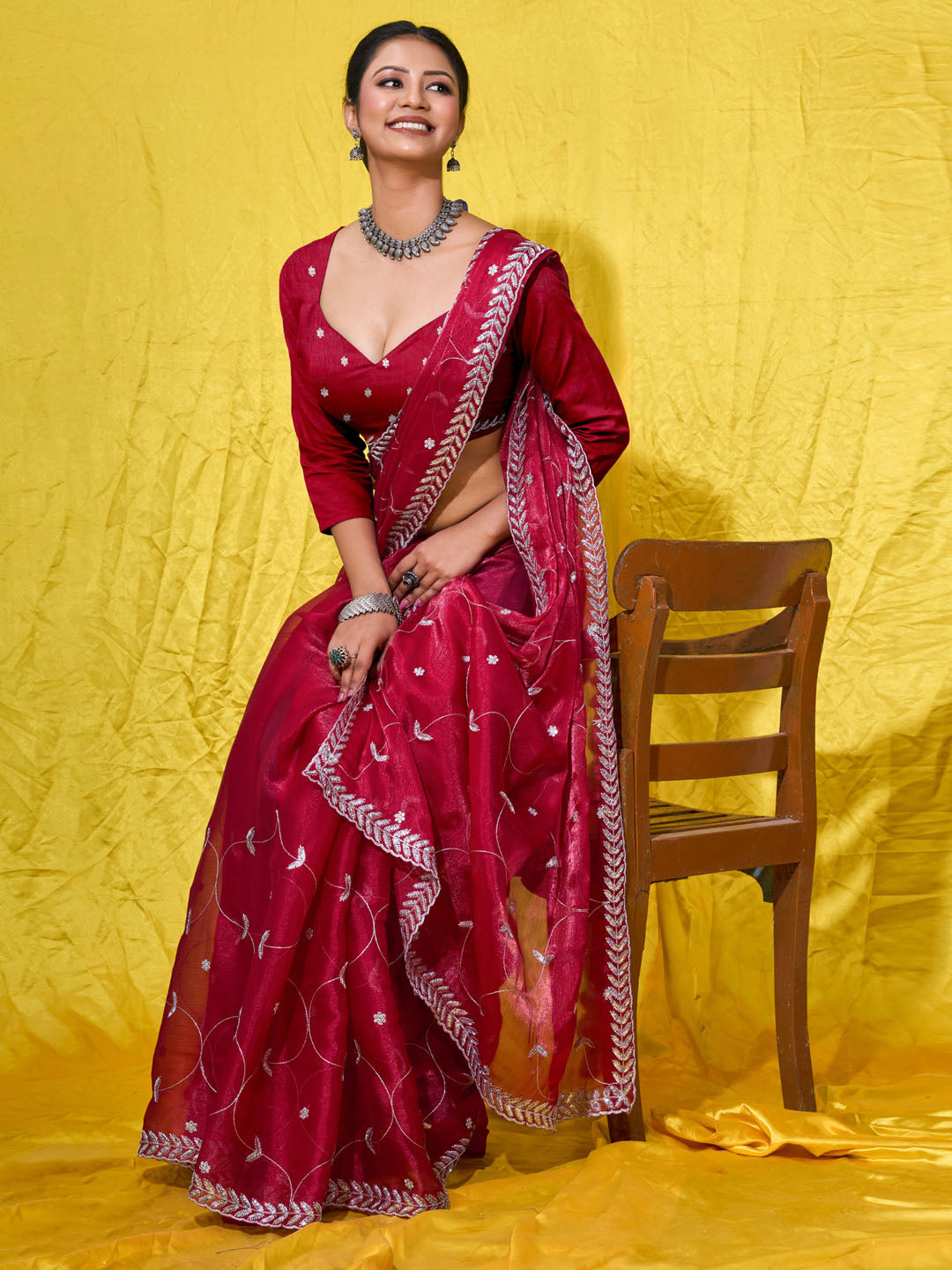 Embroidered Chiffon Saree