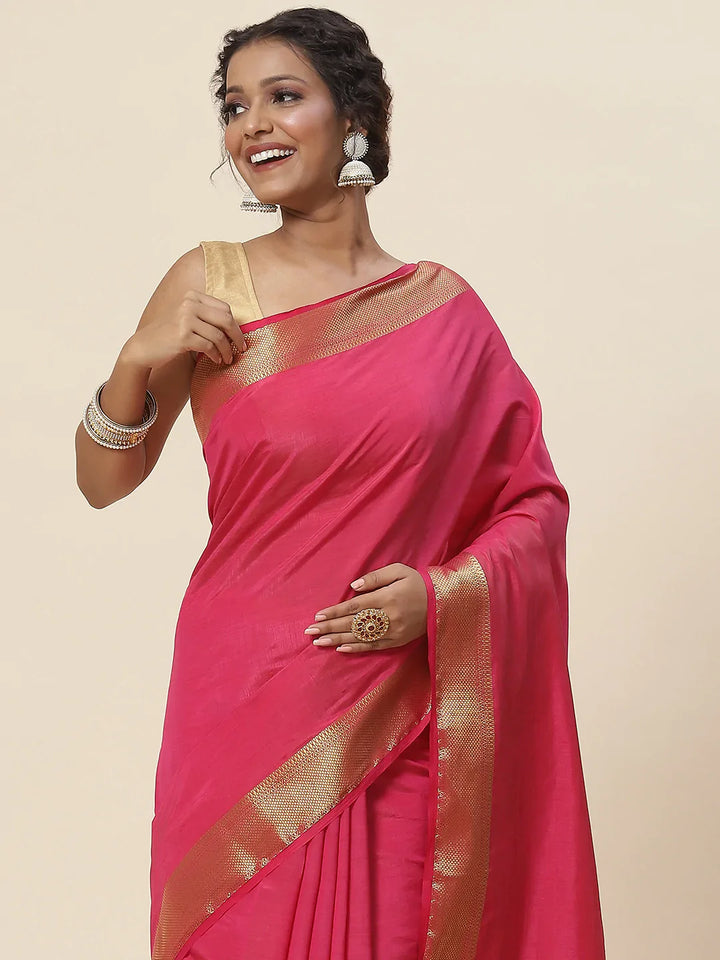 Plain Zari Border Handloom Woven Saree