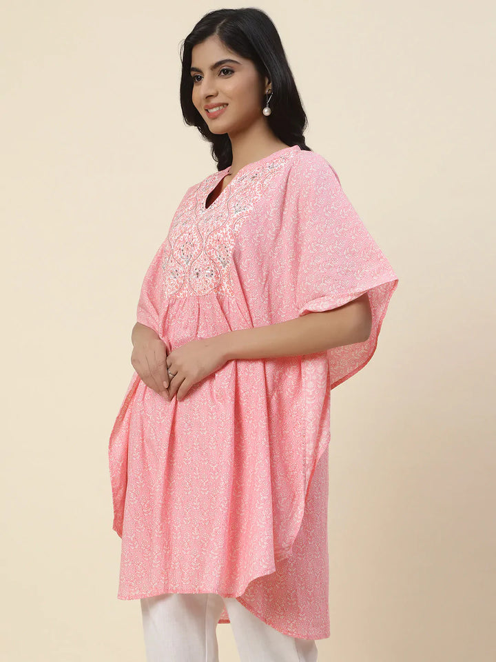 Yoke embroidered Cotton Kaftan Kurti
