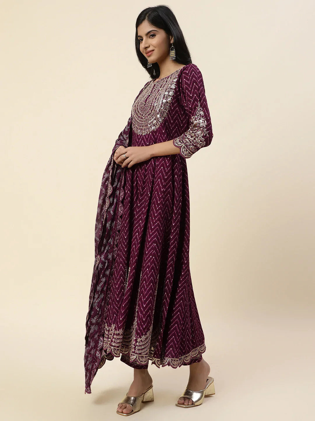 Neck Embroidered Cotton Kurta With Pants &amp; Dupatta