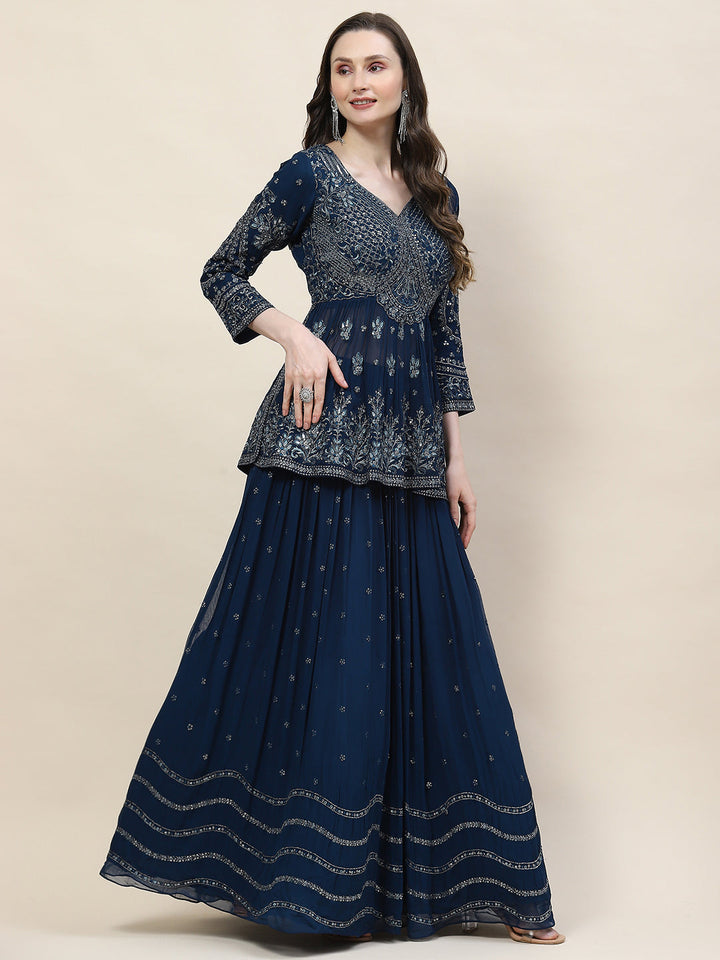 Sequin Zari Embroidered Georgette Choli With Lehenga &amp; Dupatta