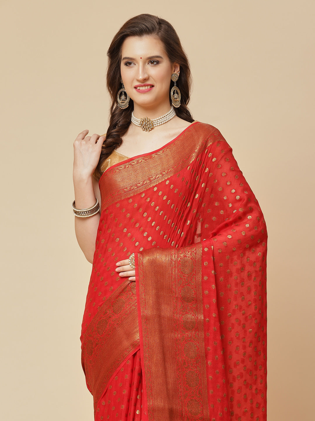 Antique Booti Chiffon Plain Saree