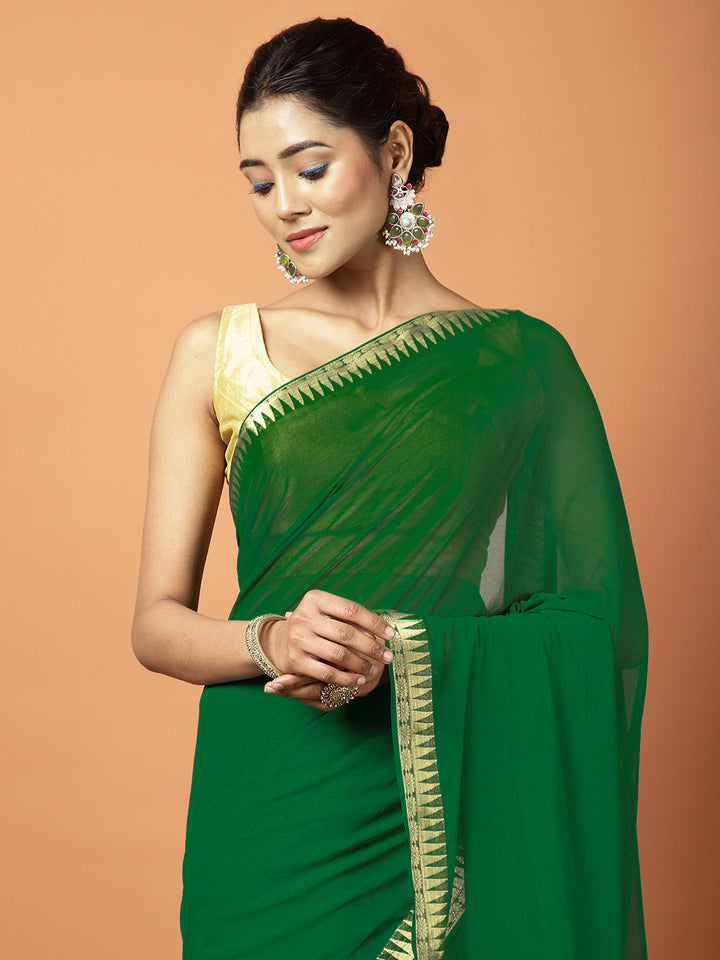 Zari Border Booti Chiffon Woven Saree