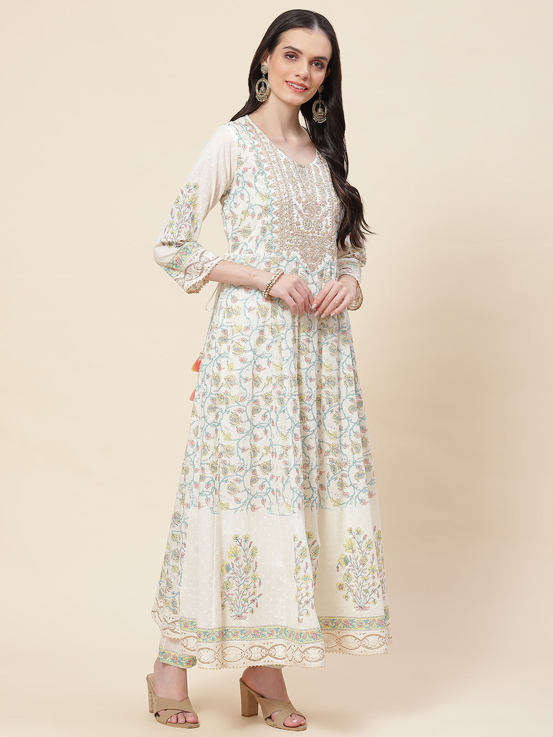 Floral Printed Cotton Kurta With Pants &amp; Dupatta