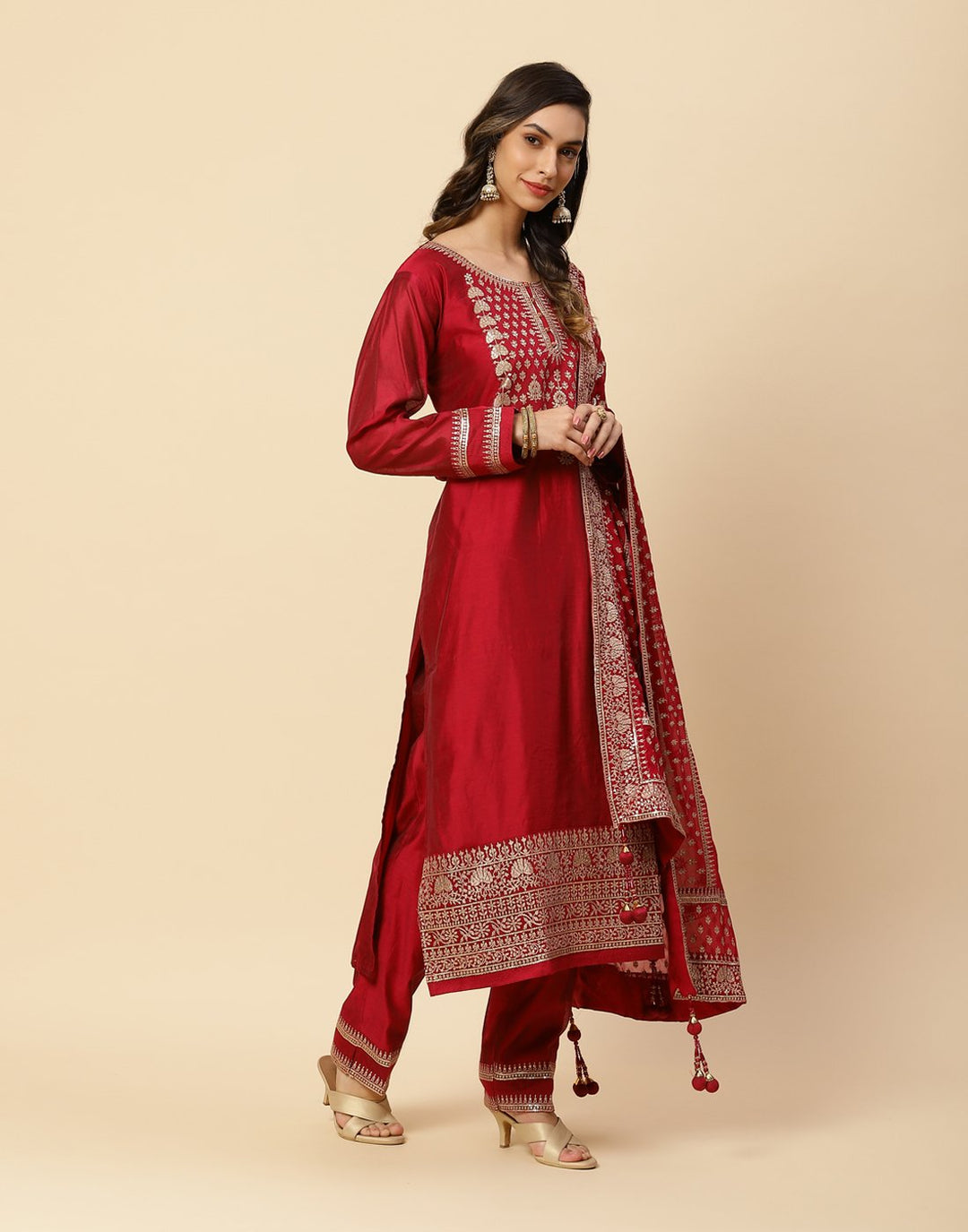 Embroidered Cotton Salwar Kameez Stitched Suit With Georgette Dupatta