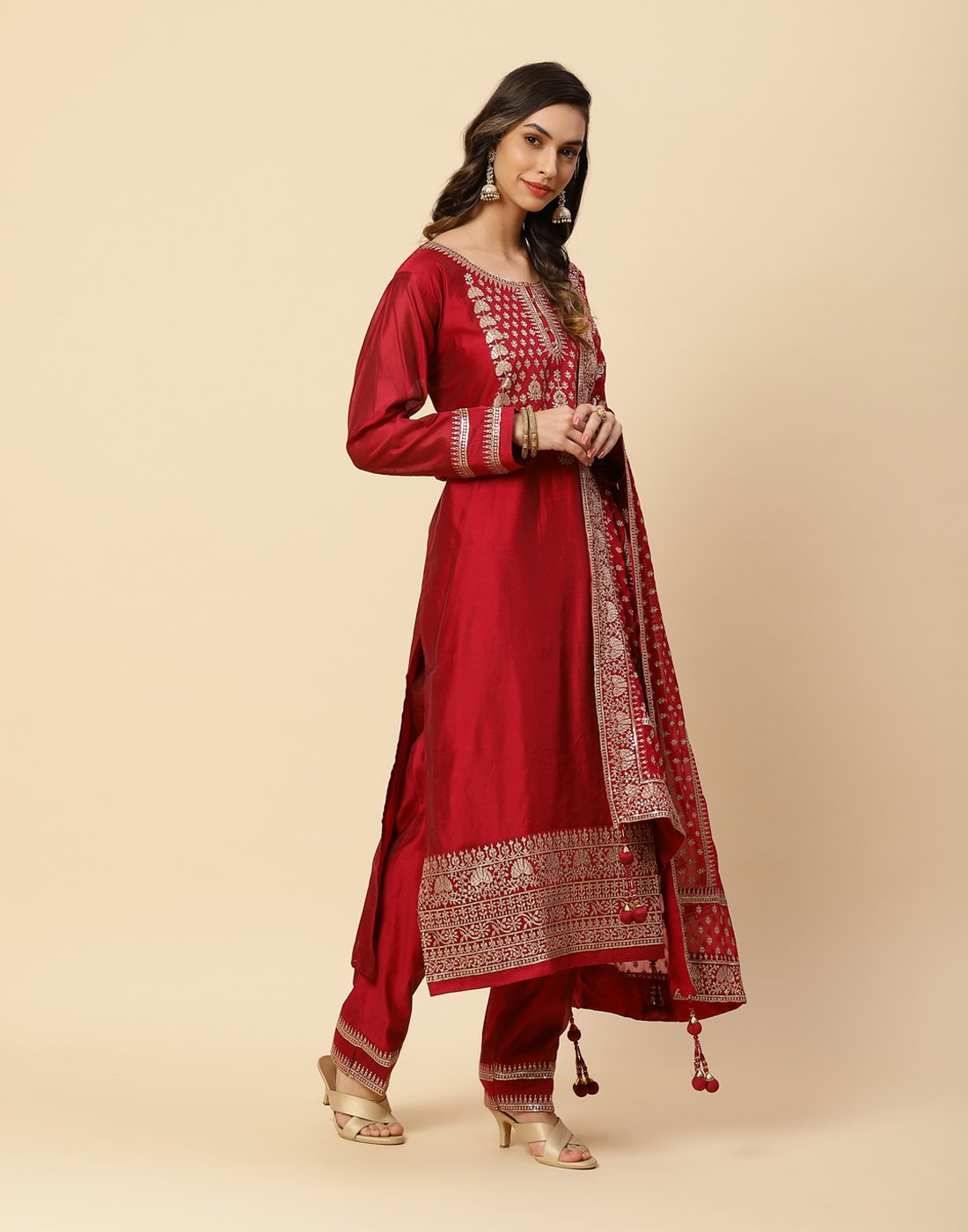 Embroidered Cotton Salwar Kameez Stitched Suit With Georgette Dupatta