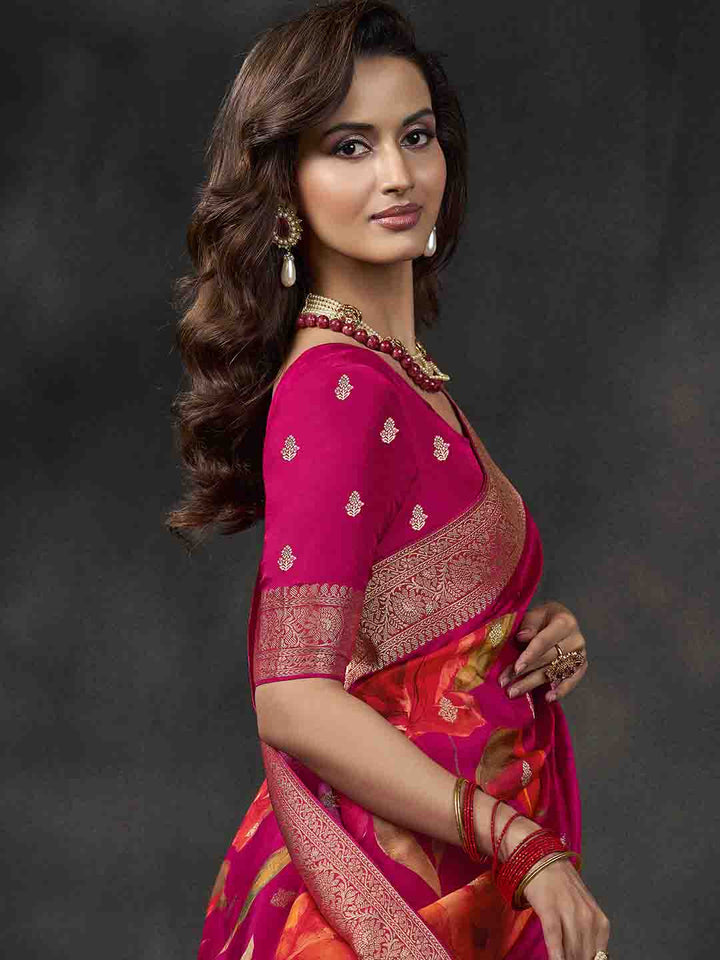 Floral Printed Dola Silk Saree
