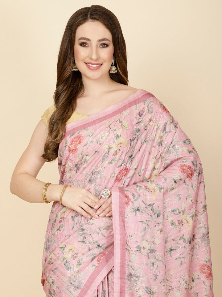 Digital Floral Printed Tussar Saree