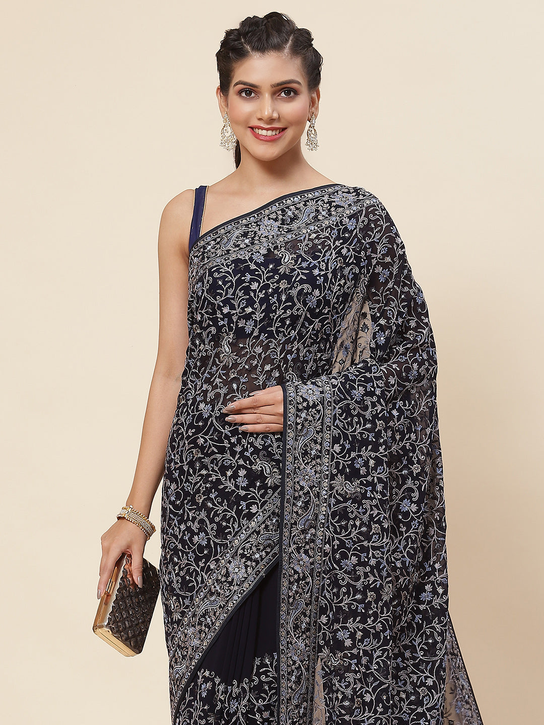 Thread Embroidered Georgette Saree