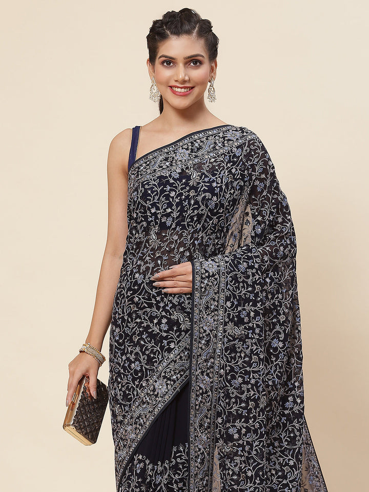 Thread Embroidered Georgette Saree