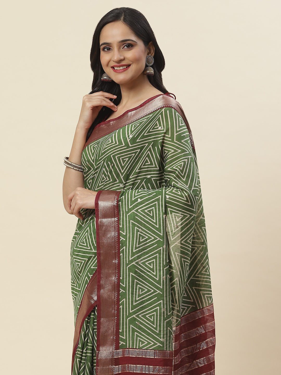 Geometric Printed Handloom Woven Saree