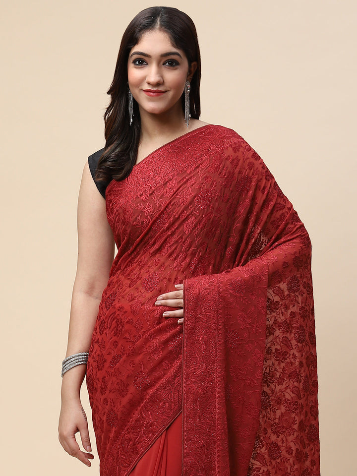 Floral Resham Jaal Embroidered Georgette Saree