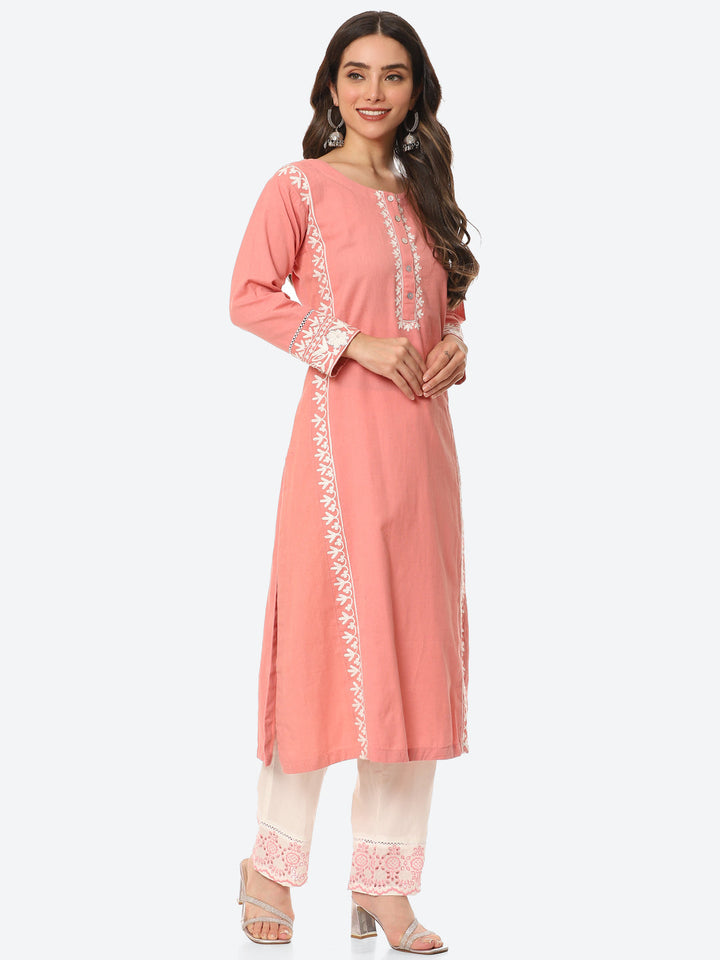 Neck Patti Cotton Kurta With Pant