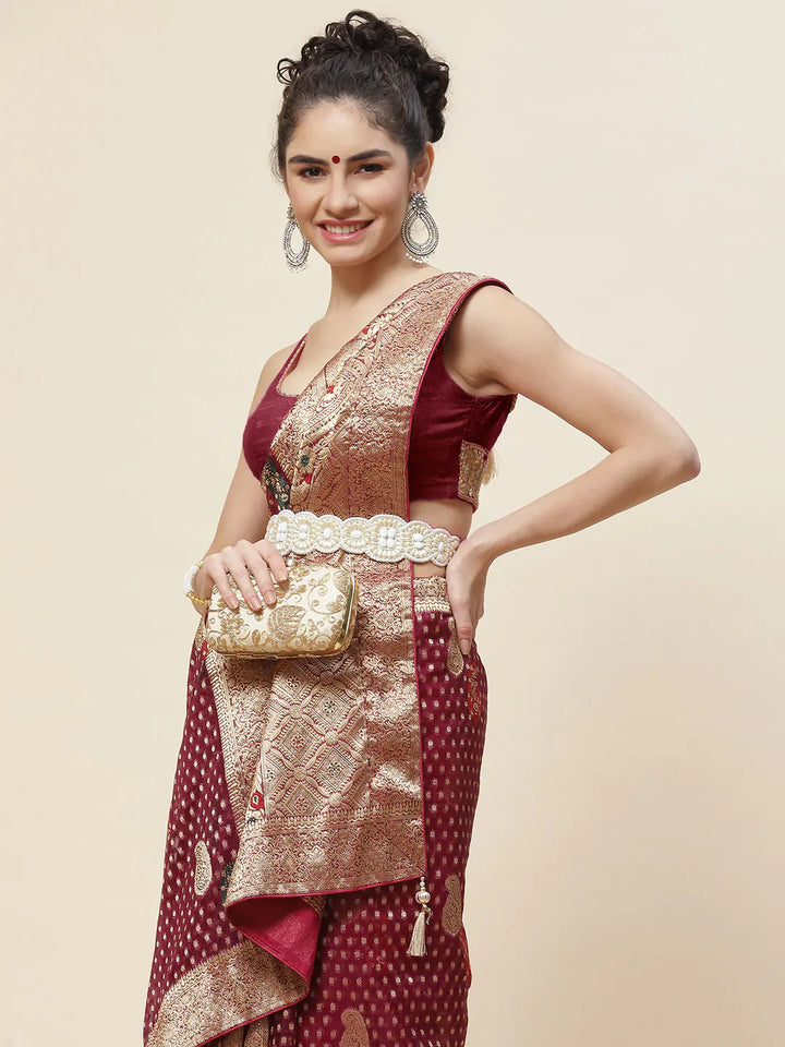 Booti Work Organza Woven Saree