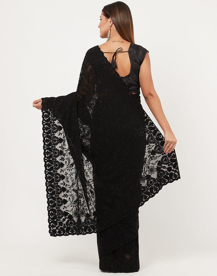 MBZ Meena Bazaar-Black Art Georgette Saree