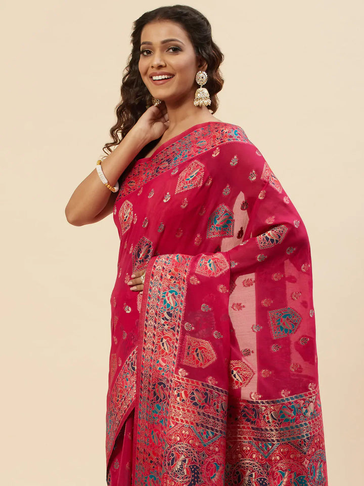 Zari Border Booti Handloom Woven Saree